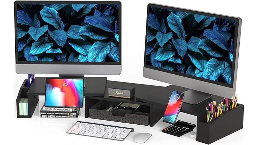 black dual monitor stand