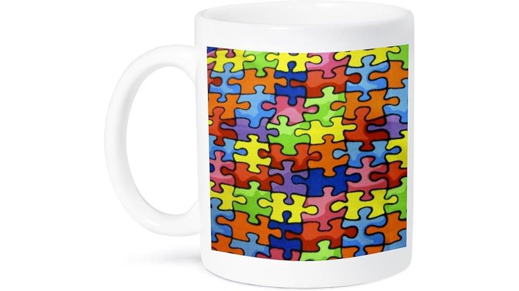 colorful puzzle piece mug