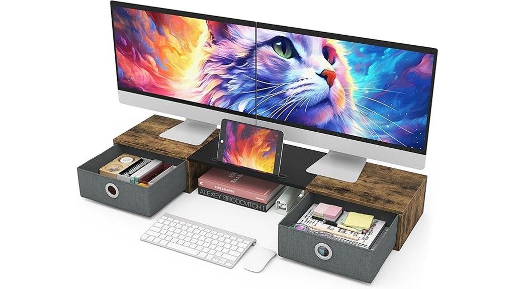 dual monitor stand with drawers