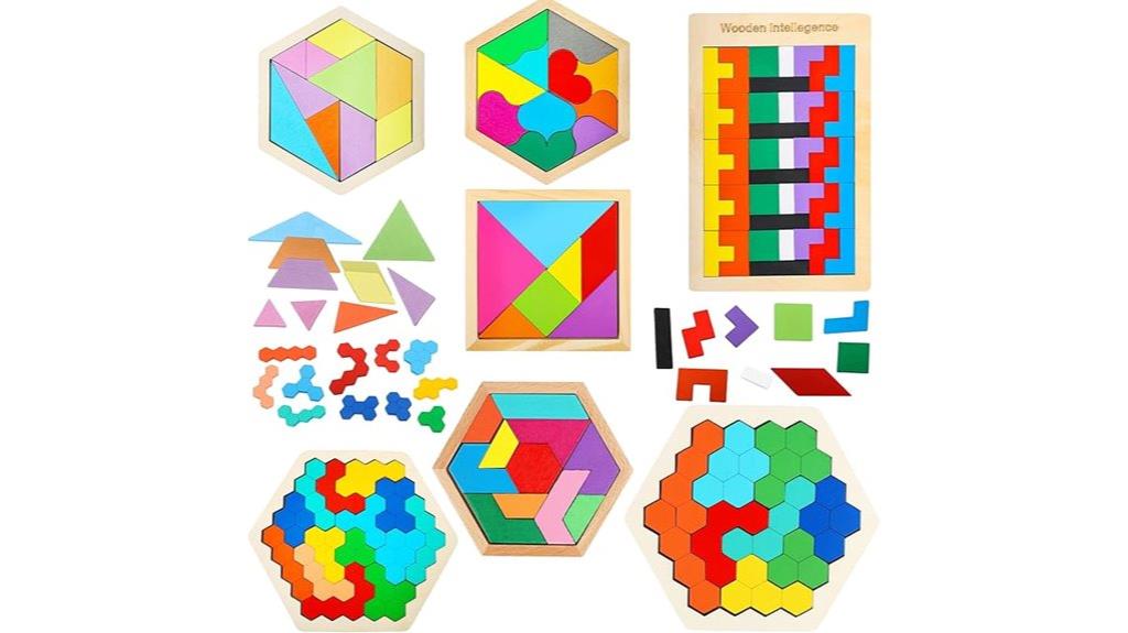 seven wooden tangram puzzle set