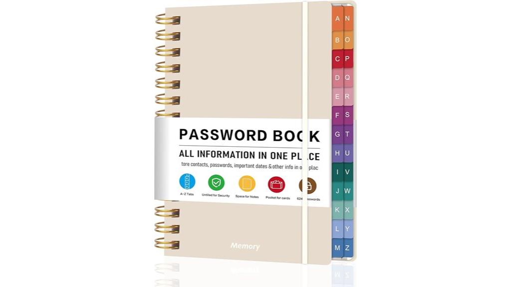 spiral password organizer with tabs