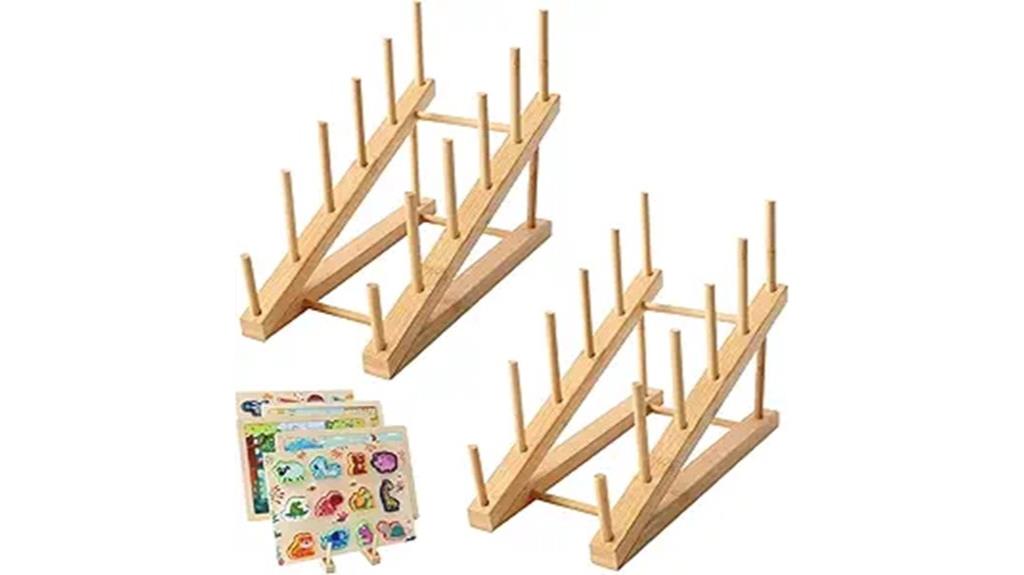 wooden puzzle organizer rack
