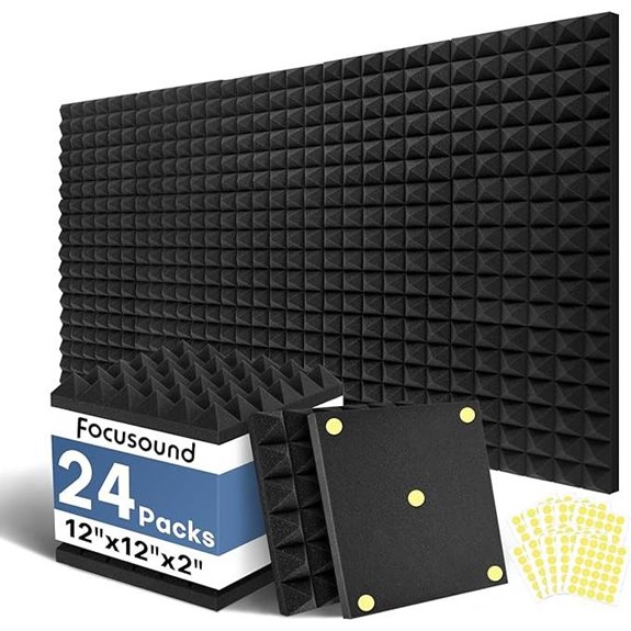 Focusound Acoustic Foam Panels 24 Pack with Adhesive