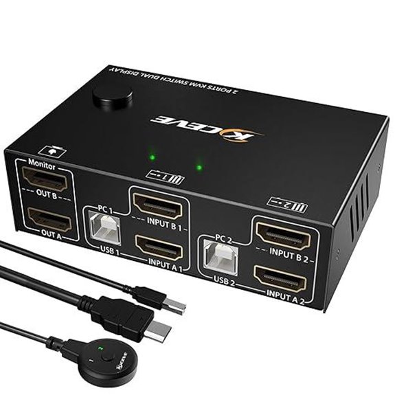 Dual HDMI KVM Switch 2 Ports 4K@60Hz with USB Hub