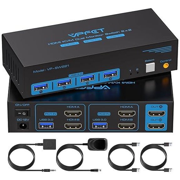 8K HDMI KVM Switch with 2 Monitors and USB Hub