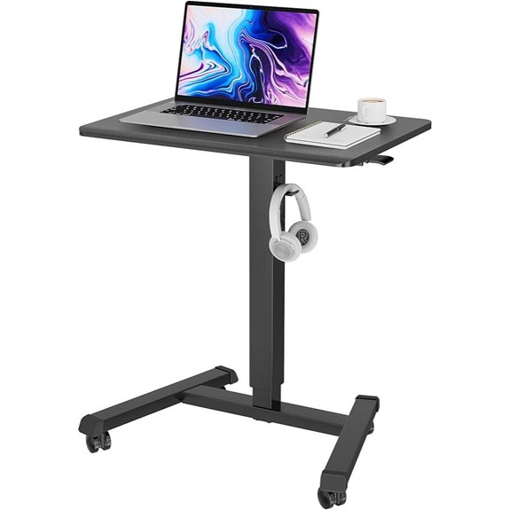 BONTEC Adjustable Rolling Laptop Desk with Pneumatic Lift
