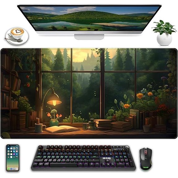 Anime Dark Green Plants Desk Mat for Gaming and Office