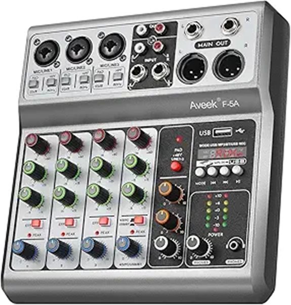 Aveek 5-Channel Digital Audio Mixer with USB & Bluetooth