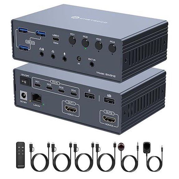 KVM Switch 2 Monitors for 4 Computers with USB-C