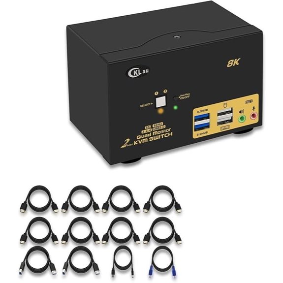CKLau 2-Port USB 3.0 Quad Monitor KVM Switch