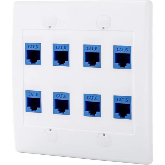 Cat6 Keystone Ethernet Wall Plate Female to Female - White (8 Port)