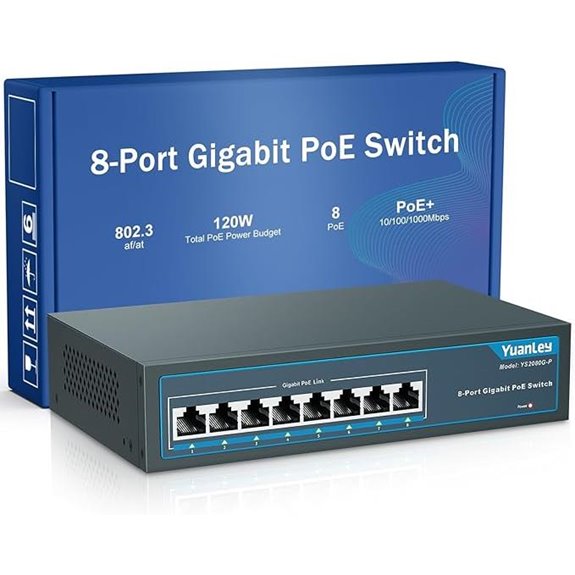 YuanLey 8-Port Gigabit PoE Switch Fanless Unmanaged