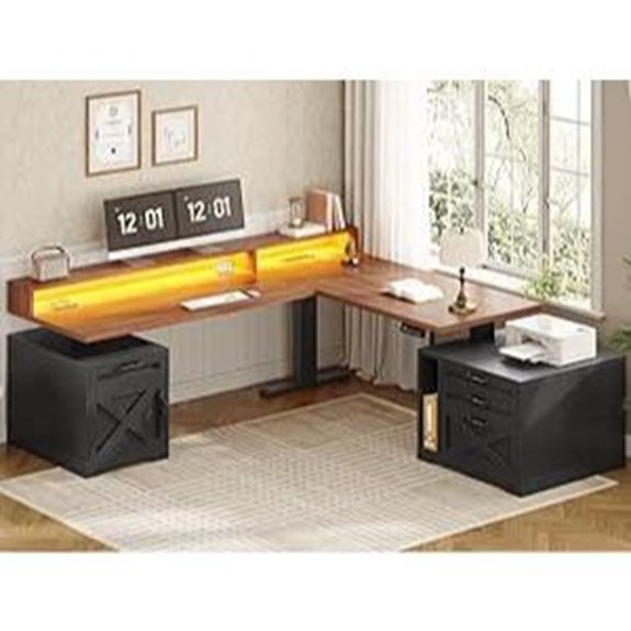 SEDETA Farmhouse L-Shaped Standing Desk with Lights