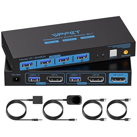8K DisplayPort KVM Switch for 2 Computers and Monitors