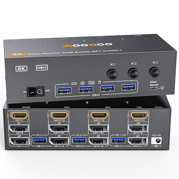 8K HDMI/DisplayPort KVM Switch for 3 Monitors and Computers