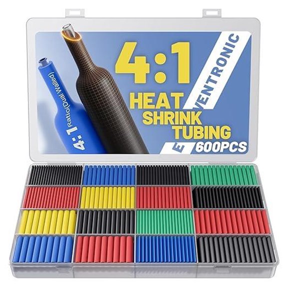 600 Pcs Heat Shrink Tubing Kit (4:1 Ratio 7 Sizes)