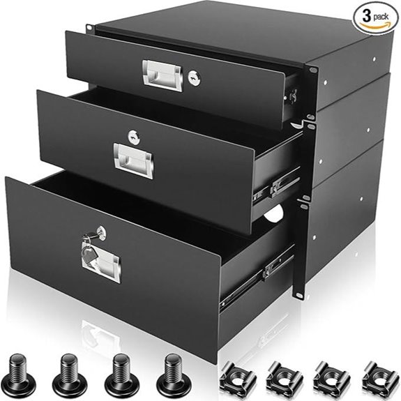3-Piece Lockable Rack Drawer Set for Server Cabinets
