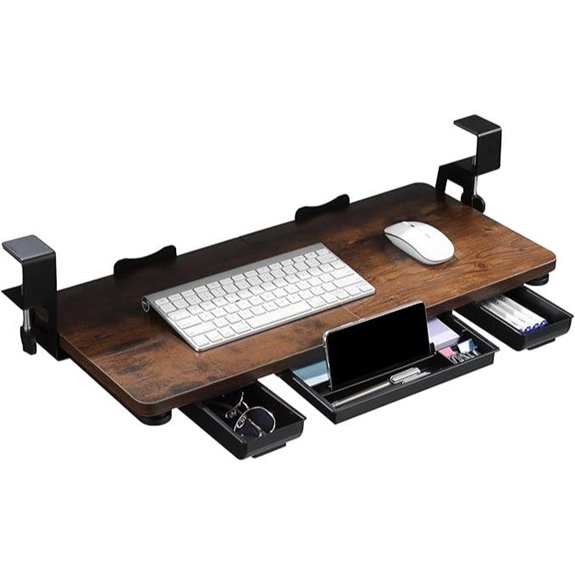 Large Mahogany Desk Keyboard Tray with Clamp Mount
