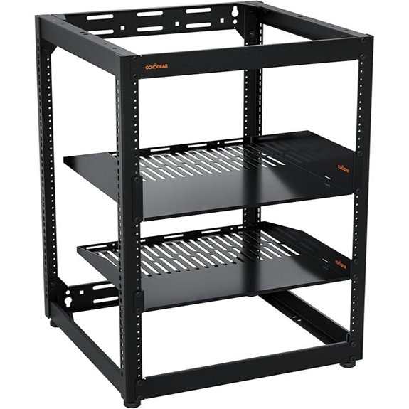 ECHOGEAR 15U Open Frame Rack with Shelves and Accessories
