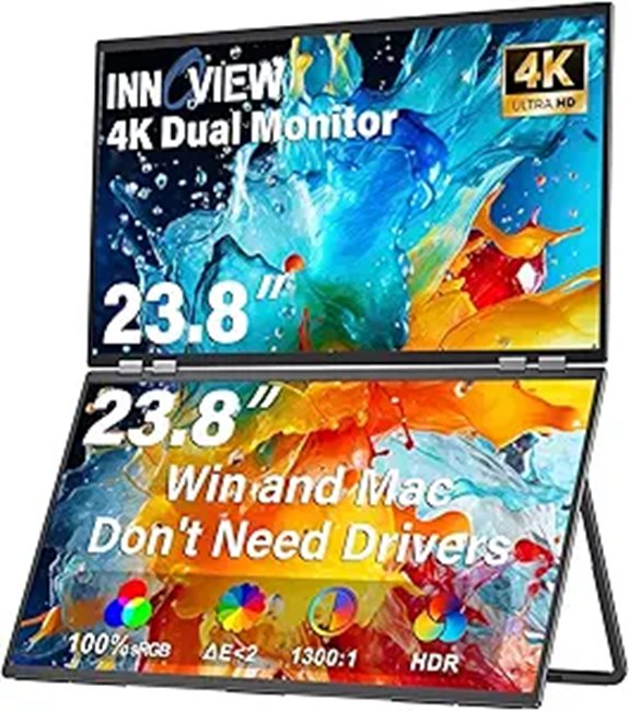 InnoView 23.8 Dual 4K Portable Monitor with Speakers