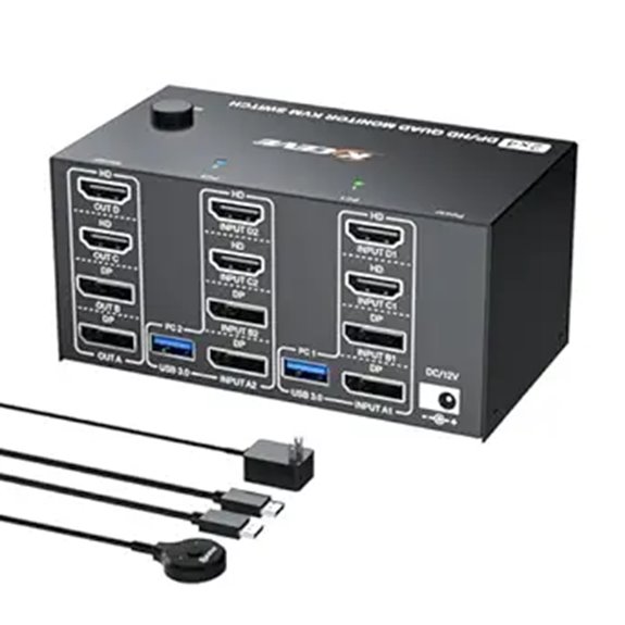 Quad Monitor KVM Switch for 2 PCs and 4 Displays