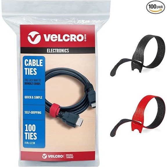 VELCRO Cable Ties 100-Pack Reusable Black/Red