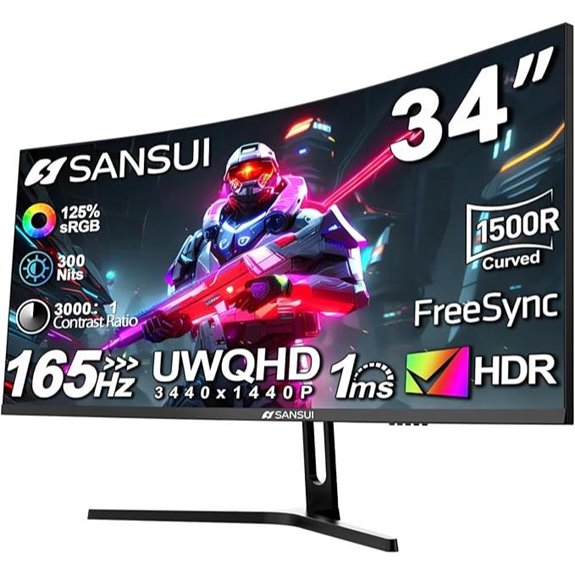 SANSUI 34 Curved Gaming Monitor 165Hz HDR FreeSync
