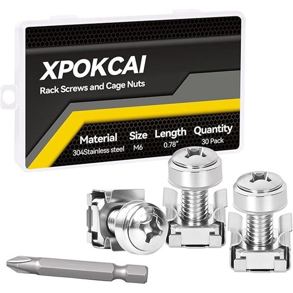 30-Pack Stainless Steel Rack Mount Screws and Nuts