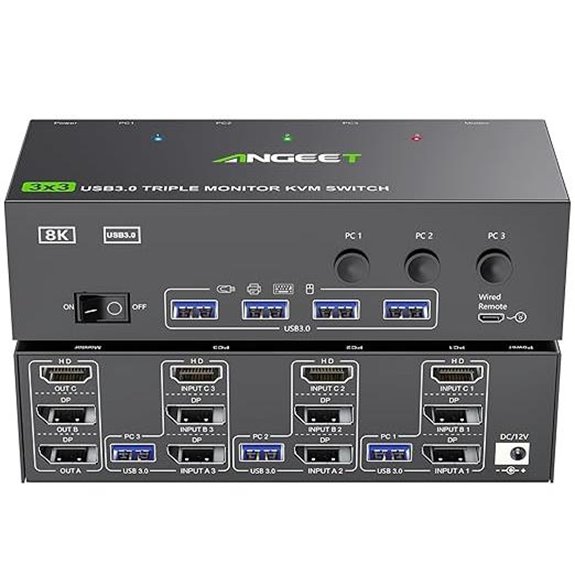 Triple Monitor KVM Switch with 8K@60Hz and USB Ports