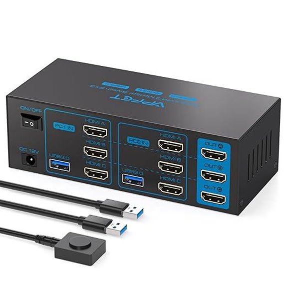 KVM Switch for 3 Monitors 2 Computers 4K USB