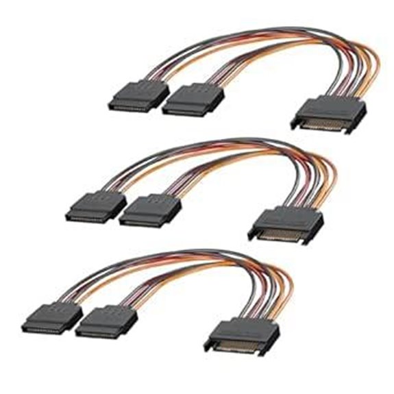 3-Pack SATA Power Splitter Cables (15 Pin 8 Inch)