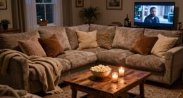 comfortable couple movie night